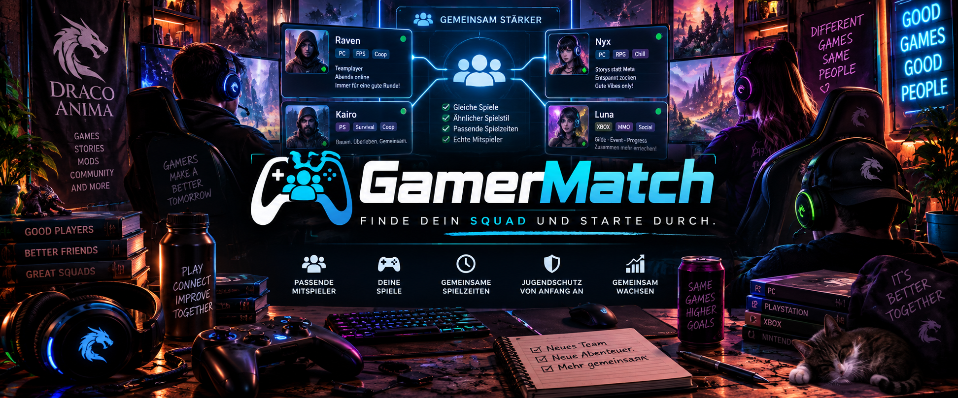 Titelbild zu Gamer Match – Finde dein Squad und starte durch